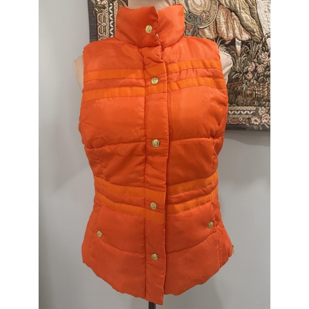 Dizzy Lizzie Puffer Vest Womens S Orange Quilted Stand Collar Zip Pockets Warm